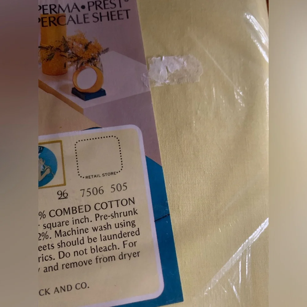 Vtg Sears Slumber Shop Country Fair Solids Full Size Sheets Flat&Fitted Yellow